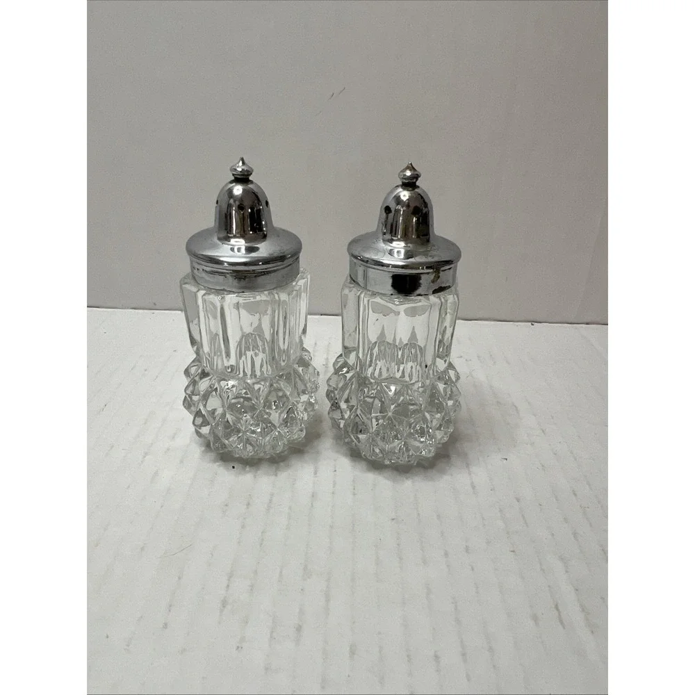 VINTAGE ~DIAMOND CUT GLASS SALT & PEPPER SHAKERS
